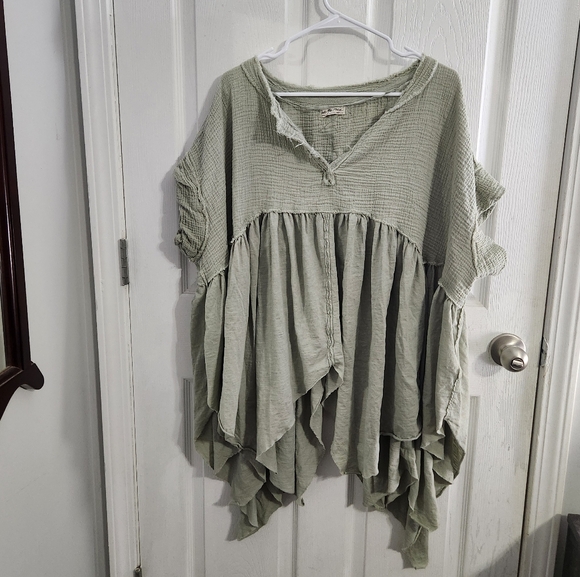 We the free green oversized tunic grunge boho cottagecore asymmetrical fairy XL - Picture 2 of 9